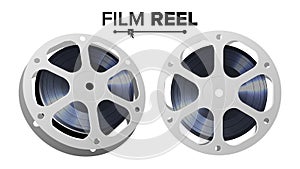 Film Reel Vector. Retro Movie Object. Classic Twisted Cinema Tape. Isolated Illustration.