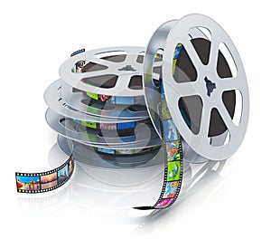 Film reels with filmstrips