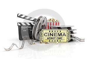 Film Reels, tickets and clapper board.