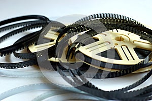 Film reels on white background