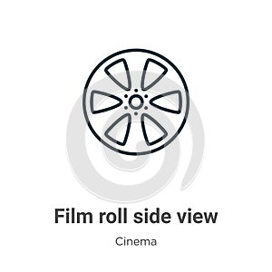 Film roll side view outline vector icon. Thin line black film roll side view icon, flat vector simple element illustration from