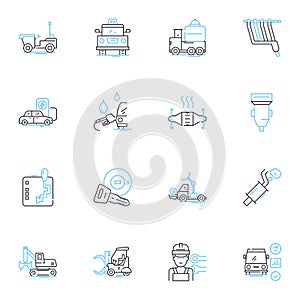 Film sector linear icons set. Cinema, Hollywood, Blockbuster, Indie, Premiere, Actor, Director line vector and concept