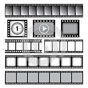Film strip. Cinema or photo tape movie 35mm strip reels vector graphic template