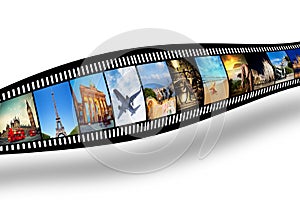 Film strip with colorful, vibrant photographs. Travel theme photo