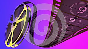 Film strip and film reel in cinema spool with sequence countdown