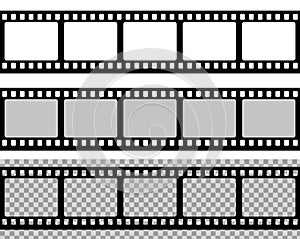 Film strip, movie reel icon. Black photo frame tape. Filmstrip frame template. Old cinema stripe isolated. Black square tape for