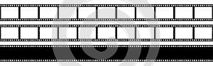 Film strip. Old cinema strips collection. Film frame template. Camera roll on white background. Empty grunge photo