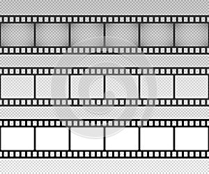 Film strip pattern. Repeated black filmstrip on transparent background. Element for design old video film format. Repeating clippi
