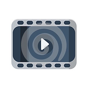 Film strip with play icon on white background