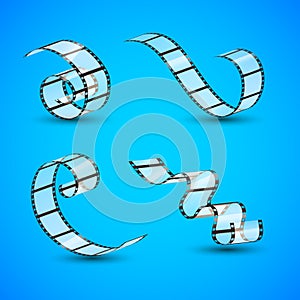 Film strip roll. Cinema tape set design. Filmstrip movie entertainment. Cinematography frame