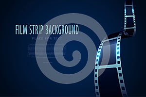Film strip roll frame cinema background with place for text. Vector cinema festival poster, banner or flyer. Art design reel