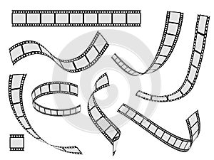 Film strip set. Cinema strip roll 35mm blank slide frame, photo video monochrome picture negative vintage media, vector