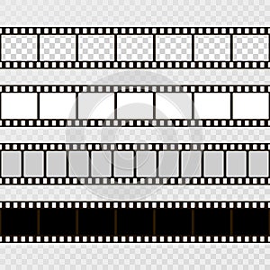 Film strip set. Collection of film for the camera. Cinema frame. Vector template on transparent background