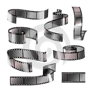 Film strip set. Negative vintage media filmstrip, movie design. Vector illustration on white background