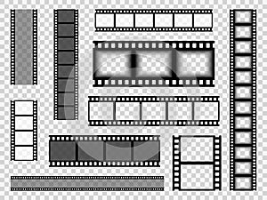 Film strip templates. Cinema monochrome border tape, media empty image photo video vintage frame movie reel vector set photo