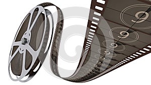 Film strip unreels film reel with countdown isolated on the white background