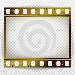 Film Strip Vector. Cinema Of Photo Frame Strip Blank Scratched Isolated On Transparent Background.