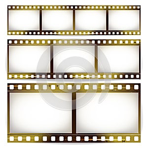 Film Strip Vector Set. Cinema Of Photo Frame Strip Blank Scratched Isolated On White Background.