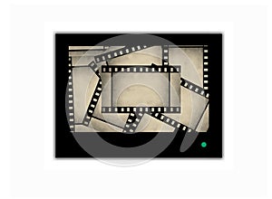 Film strips on abstract television screen