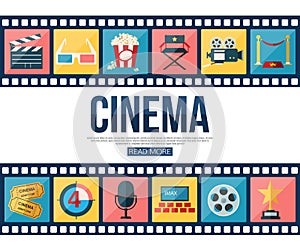 Film strips and cinema icons set for infographics