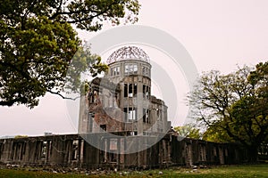 film style,Atomic Bomb Dome memorial building in world war 2 Hiroshima,Japan