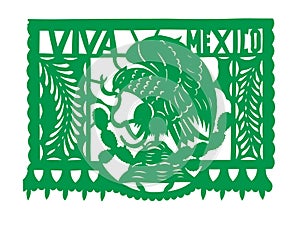 A Mexican perforated paper or pecked paper with the text: Viva Mexico, and an eagle. photo