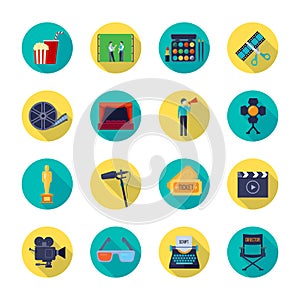 Filmaking Attributes Flat Round Icons Collection