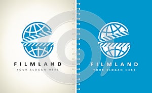 Filmland - clapboard with globe logo vector. Clapboard with globe logo.