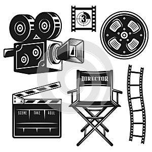 Filmmaker, director equipment vector objects set