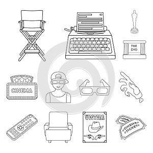 Films and cinema outline icons in set collection for design.Movies and Attributes vector symbol stock web illustration.