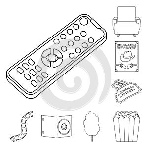 Films and cinema outline icons in set collection for design.Movies and Attributes vector symbol stock web illustration.