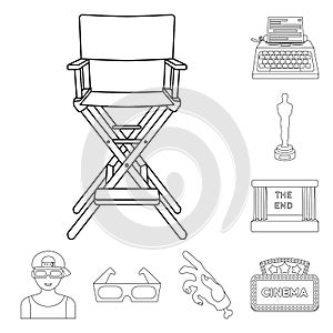 Films and cinema outline icons in set collection for design.Movies and Attributes vector symbol stock web illustration.