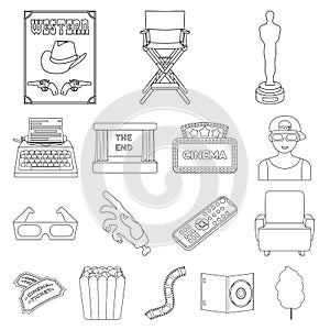 Films and cinema outline icons in set collection for design.Movies and Attributes vector symbol stock web illustration.