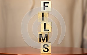 films word on wooden cubes. films concept