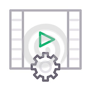 Filmstrip video setting thin color line vector icon