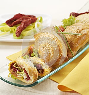 Filo pastry with dried tomatoes photo