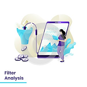 Filter Analysis website template design. Landing page Modern flat concept of web page design for website and mobile website