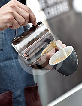 Filter holder filled with freshly ground coffee. Espresso accessory.