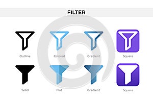 filter icon in different style. filter vector icons designed in outline, solid, colored, gradient, and flat style. Symbol, logo