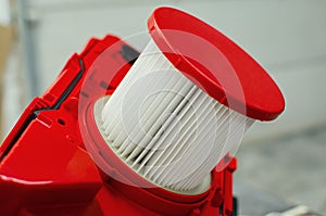 The filter of the new industrial wet and dry vacuum cleaner with a professional HEPA filter