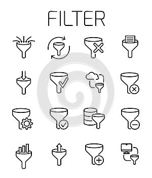 Filter related vector icon set