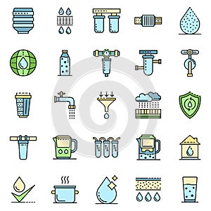 Filter water icons set line color vector