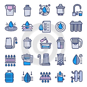 Filter water icons set, outline style