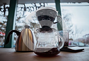 Filtered coffee,fresh v60 on table