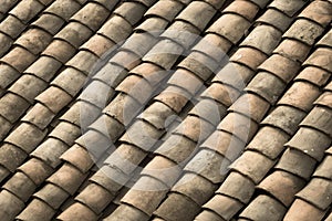 Filtered image colorful curved clay tiled roof from ancient house in the North Vietnam