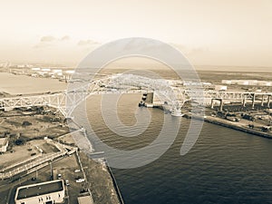 Filtered tone aerial Corpus Christi Harbor Bridge and Ship Channel, Texas, USA