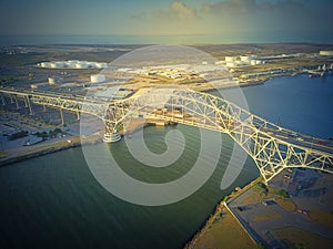 Filtered tone aerial Corpus Christi Harbor Bridge and Ship Channel, Texas, USA