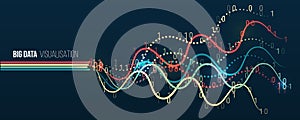 Filtering machine algorithms. Big data visualization. Information analytics concept. Sorting data. Vector Waves technology