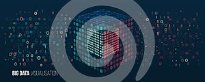 Filtering machine algorithms. Cube Big data visualization. Information analytics concept. Sorting data. Vector technology