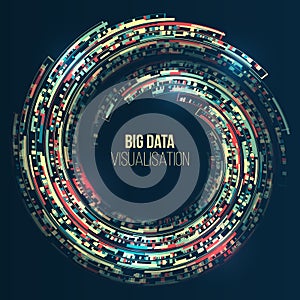 Filtering machine algorithms. Data stream in the form of an array of circles and binary code. Vector database background. Big data